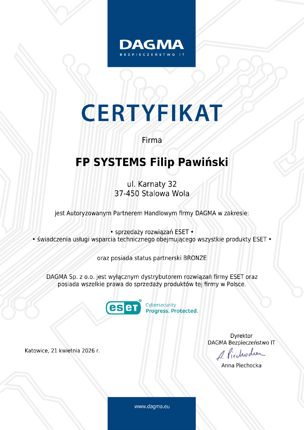 Certyfikat partnerski ESET