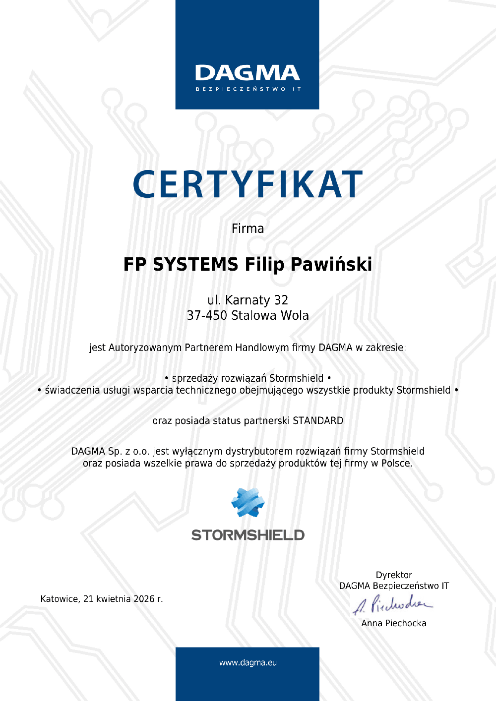 Certyfikat partnerski Stormshield